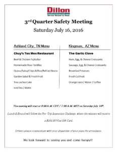 July 2016 Safety Meeting