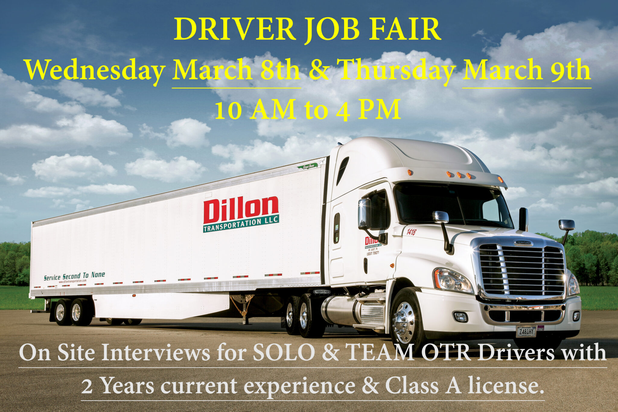 Job Fair - Otr Class A Drivers - Dillon Transportation Llc