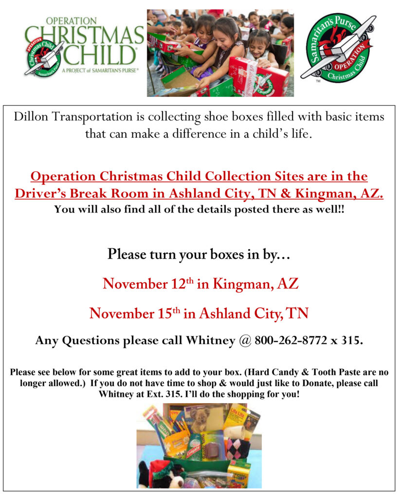 Dillon Transportation Operation Christmas Child 2018