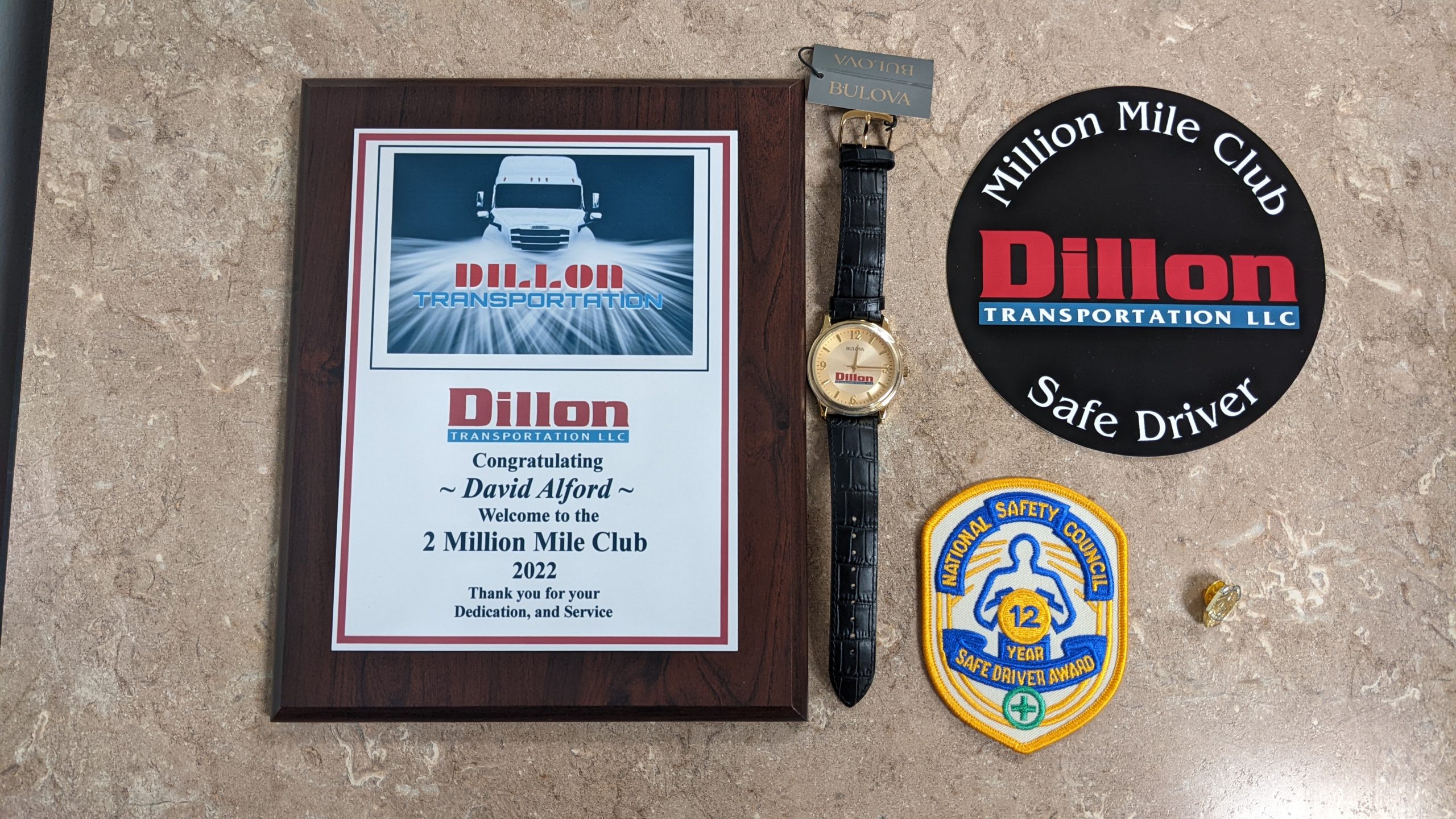 David's Plaque for his Induction into the Million Mile Club 